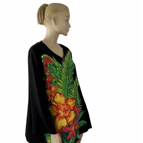 Diane Gilman Pants - DIANE GILMAN 100% SILK TROPICAL PALMS RESORT-WEAR PANT SUIT W/ SEQUIN‎ DETAILING